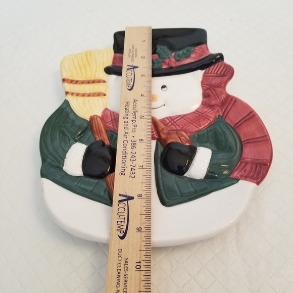 Christmas Holiday Frosty Snowman Platter Serving Cookie Plate 9" H x  7.5" Wide - Picture 3 of 5